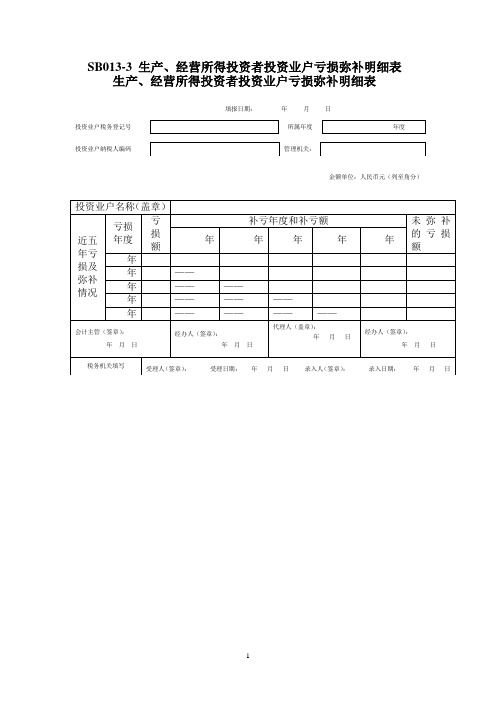 附表4：生产、经营所得投资者投资业户亏损弥补明细表