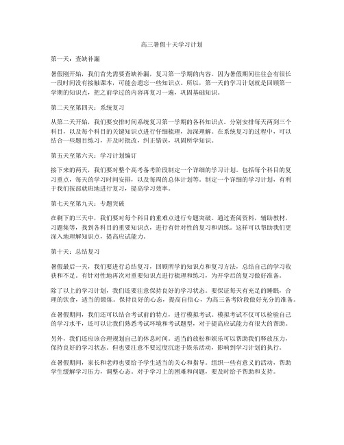 高三暑假十天学习计划