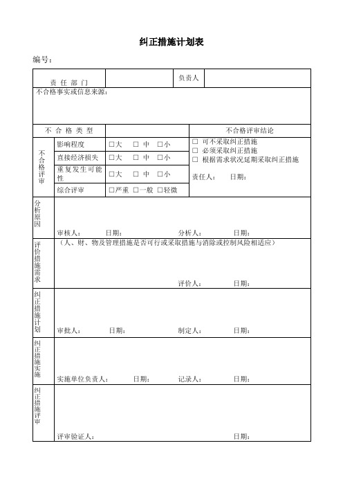 纠正措施计划表