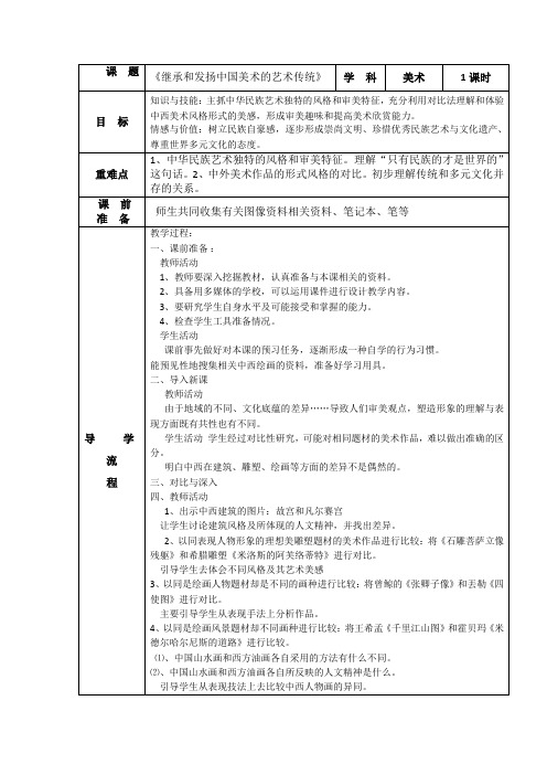 人美版美术9年级下册 1继承和发扬中国美术优秀传统  教案设计