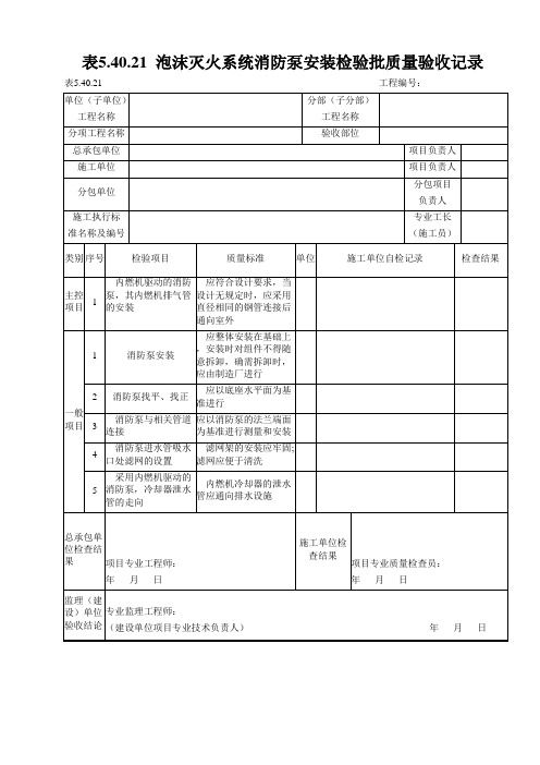 泡沫灭火系统检验批质量验收记录