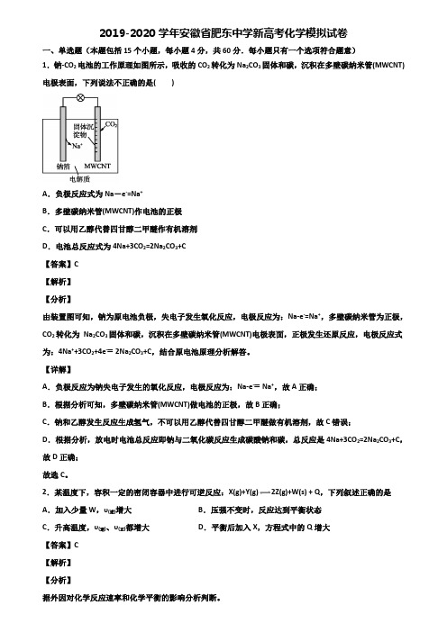 2019-2020学年安徽省肥东中学新高考化学模拟试卷含解析