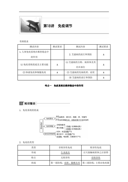 2020年江苏小高考生物讲练稿(知识整合+考题探究+专题训练)：第18讲 免疫调节 Word版含答案