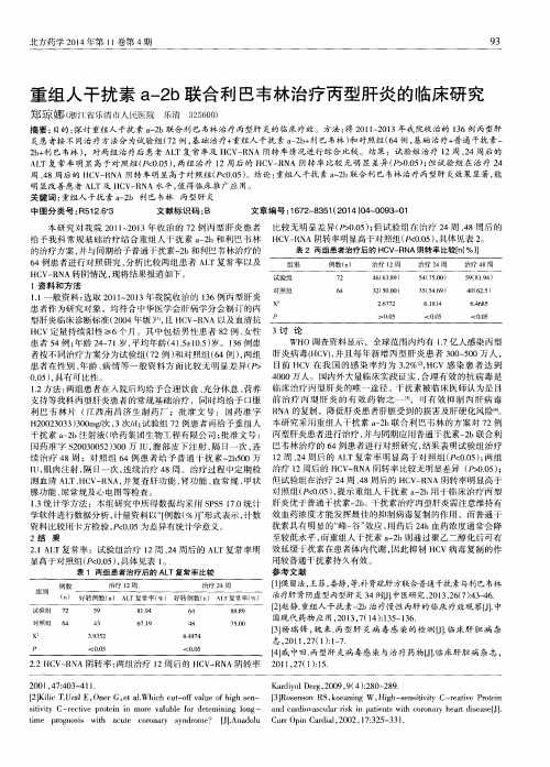 重组人干扰素a-2b联合利巴韦林治疗丙型肝炎的临床研究