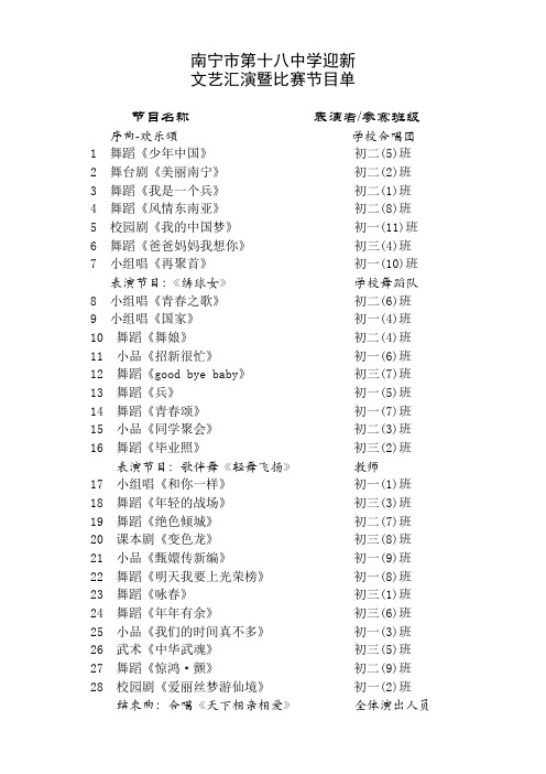 南宁市第十八中学第十六届艺术节文艺汇演暨比赛节目单