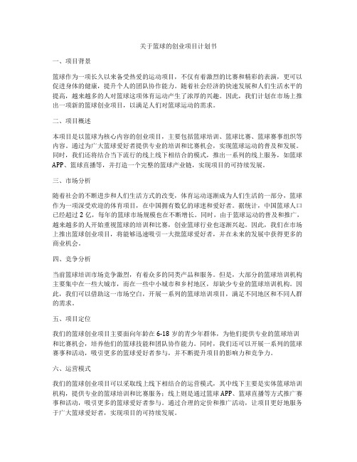 关于篮球的创业项目计划书