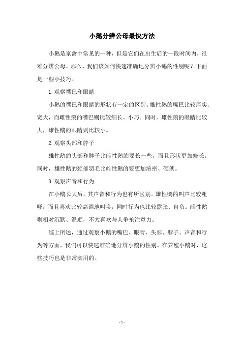 小鹅分辨公母最快方法