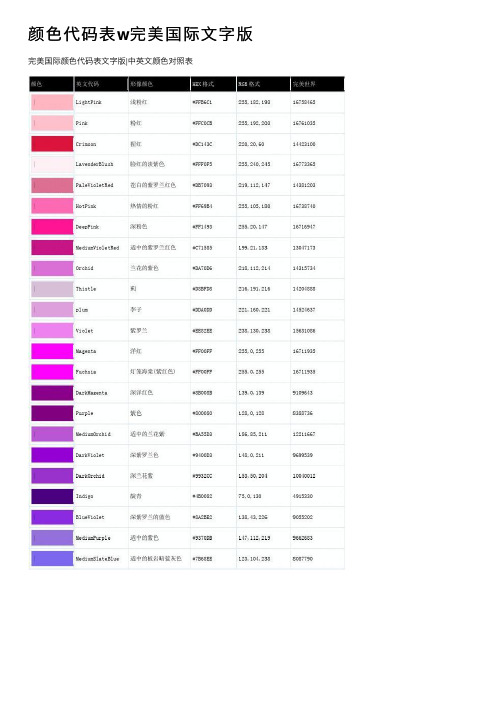 颜色代码表w完美国际文字版