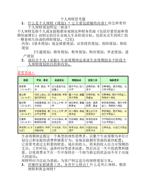 个人理财思考题