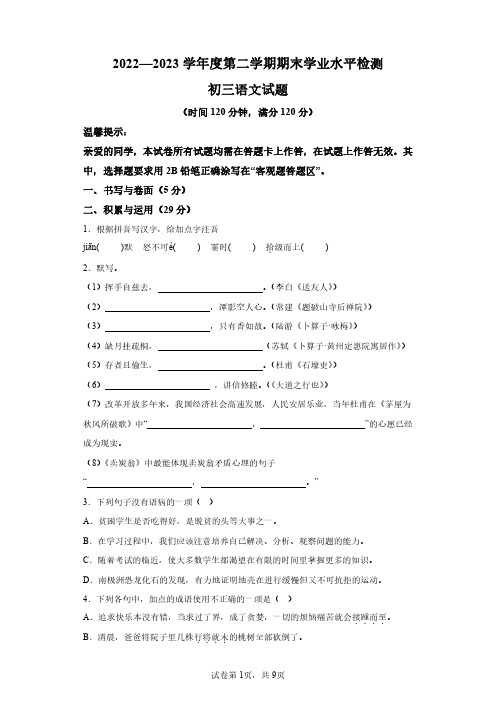 山东省烟台市蓬莱区(五四制)2022-2023学年八年级下学期期末语文试题