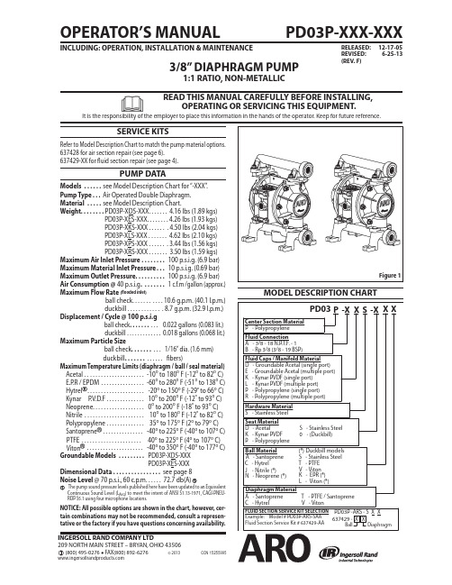 PD03P-XXX-XXX 3 8英寸双膜压力膜泵操作手册说明书