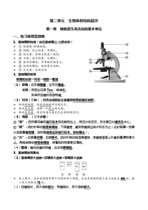 02+细胞是生命活动的基本单位-2022年中考生物一轮复习核心考点必背知识清单