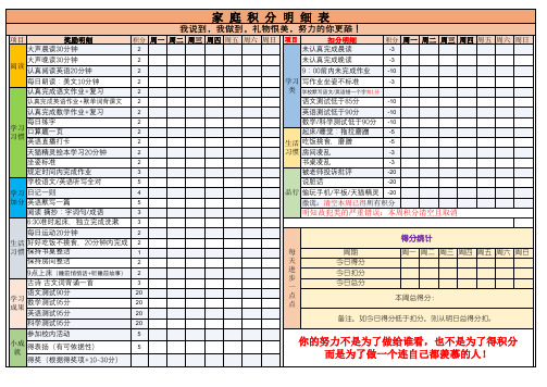 2024家庭积分明细表模板