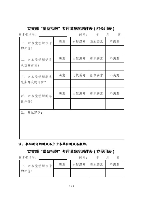 党支部堡垒指数考评满意度测评表