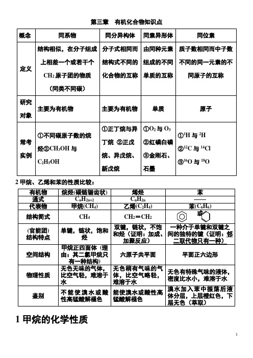 高一化学必修2第三章--有机化合物知识点