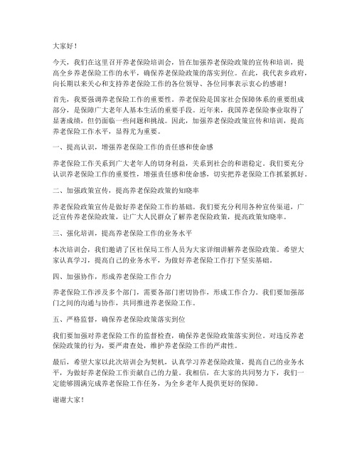 养老保险培训会领导发言稿