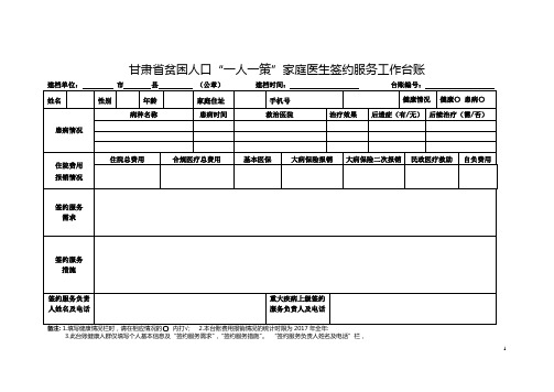 甘肃省贫困人口“一人一策”家庭医生签约服务工作台账