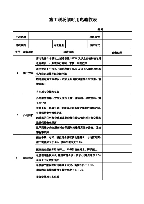 施工现场临时用电验收表