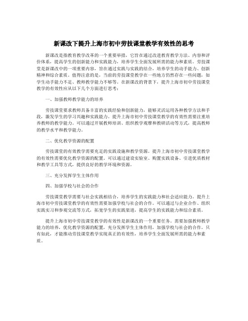 新课改下提升上海市初中劳技课堂教学有效性的思考