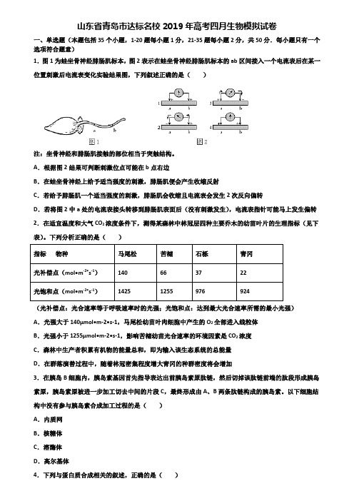 山东省青岛市达标名校2019年高考四月生物模拟试卷含解析