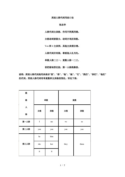 英语人称代词用法口诀