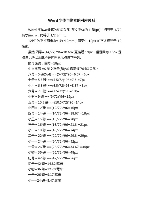 Word字体与像素的对应关系