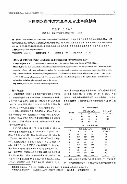 不同供水条件对大豆净光合速率的影响