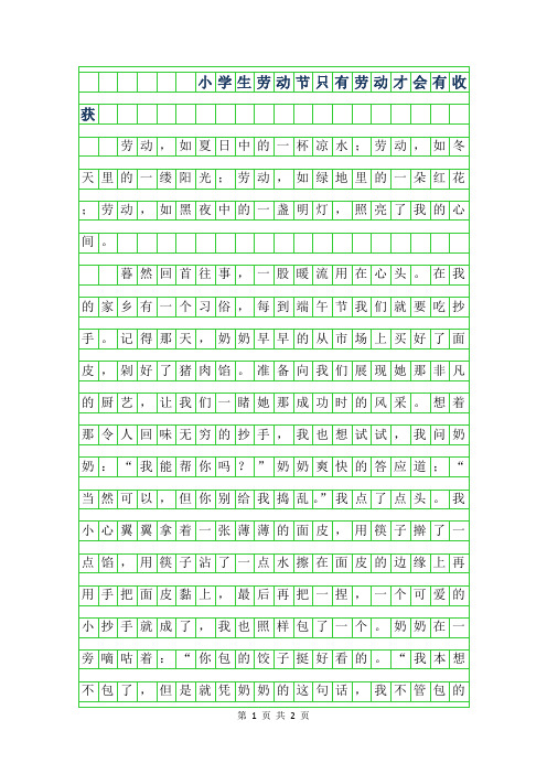 年小学生劳动节作文600字-只有劳动才会有收获