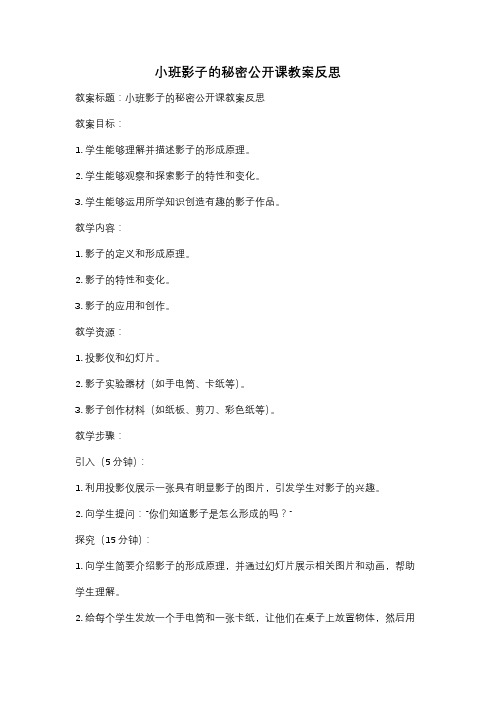 小班影子的秘密公开课教案反思