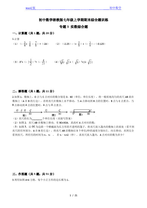 初中数学浙教版七年级上学期期末综合题训练专题3 实数综合题