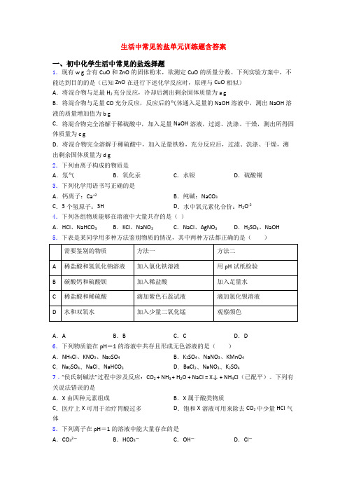 生活中常见的盐单元训练题含答案