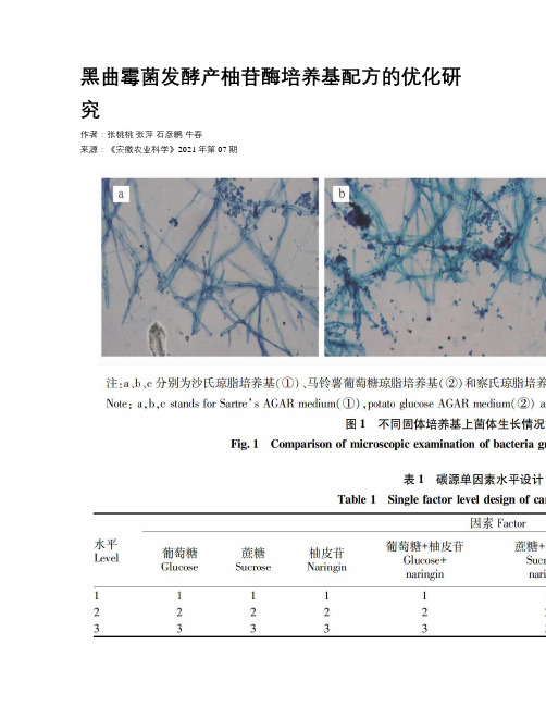 黑曲霉菌发酵产柚苷酶培养基配方的优化研究