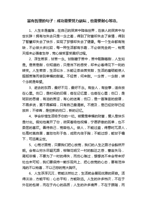 富有哲理的句子：成功需要努力耕耘，也需要耐心等待。