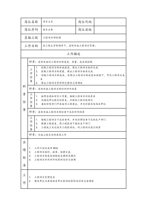 项目主办--工程施工类岗位职责说明书