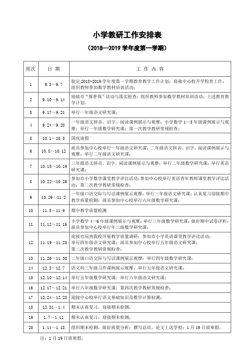 小学教研工作安排表