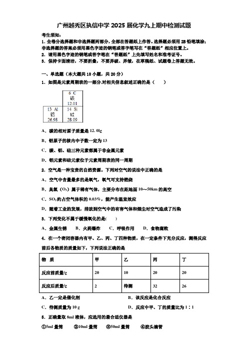 广州越秀区执信中学2025届化学九上期中检测试题含解析