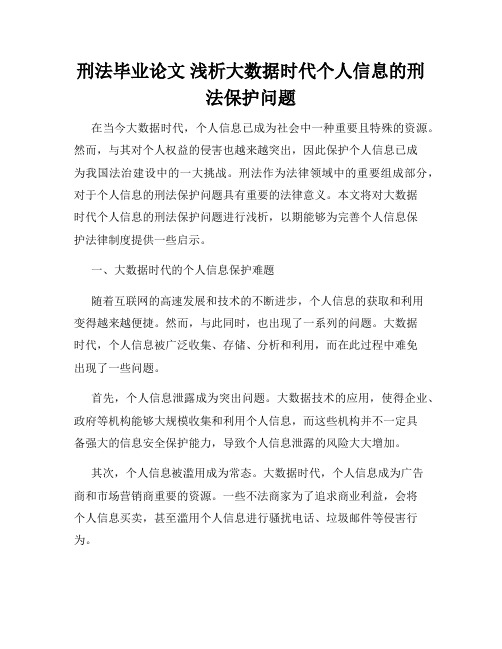 刑法毕业论文 浅析大数据时代个人信息的刑法保护问题