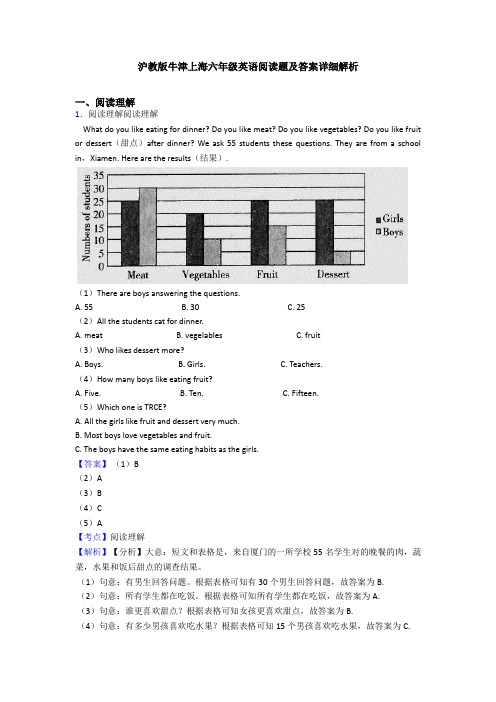 沪教版牛津上海六年级英语阅读题及答案详细解析