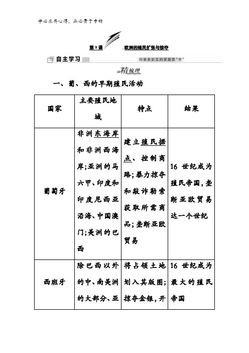 2017-2018学年高中历史岳麓版2教学案:第二单元第8课欧洲的殖民扩张与掠夺含答案