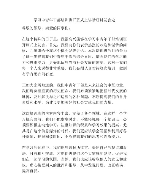 学习中青年干部培训班开班式上讲话研讨发言定