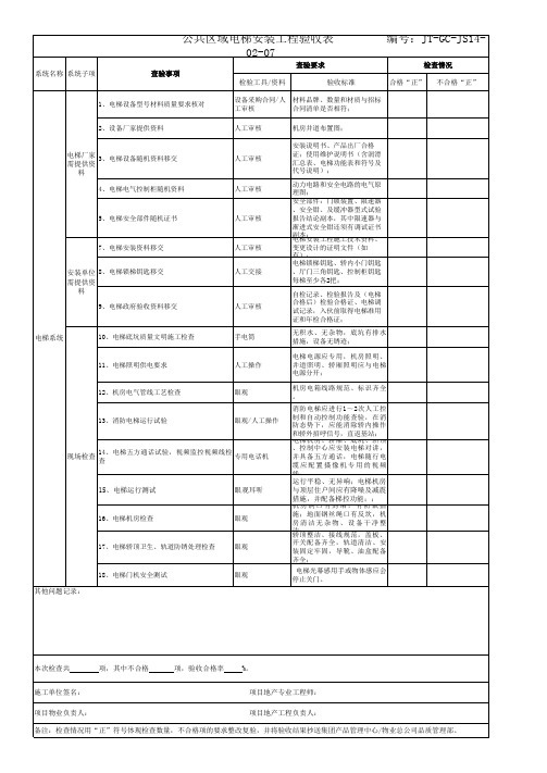 《住宅项目公共区域机电工程交付表》