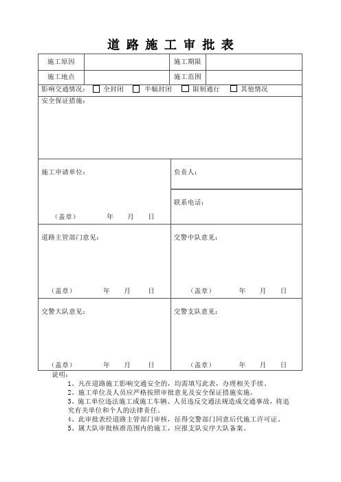 市政工程——道路施工审批表