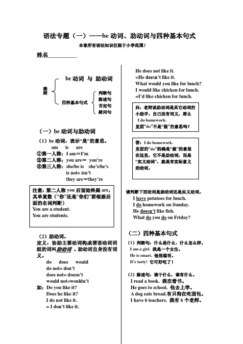 小学生英语语法讲义(一)：be动词、助动词及四种基本句式