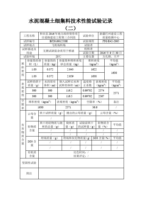 水泥混凝土细集料技术性能试验记录