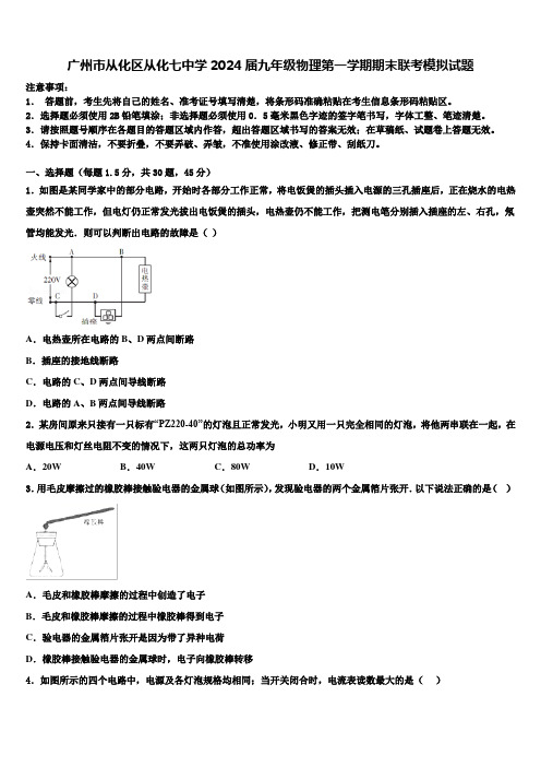 广州市从化区从化七中学2024届九年级物理第一学期期末联考模拟试题含解析