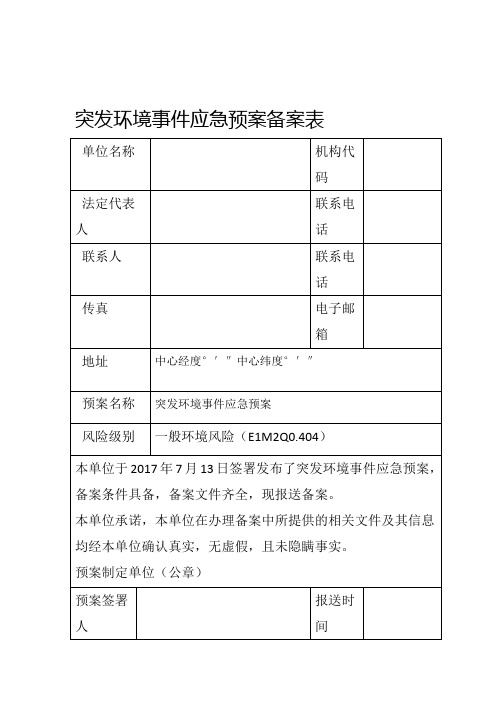 突发环境事件应急预案备案表