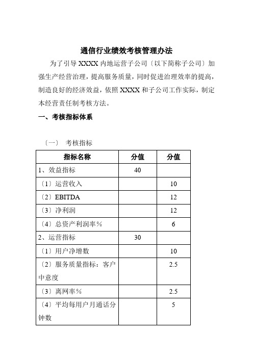 通信行业绩效考核管理办法