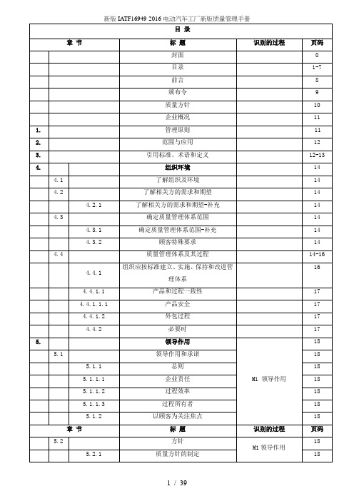 新版IATF16949-2016电动汽车工厂新版质量管理手册