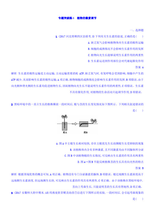 高考生物二轮复习专题突破训练6 植物的激素调节 Word版含答案