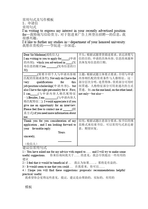 (完整版)高中英语书信常用句式及写作模板